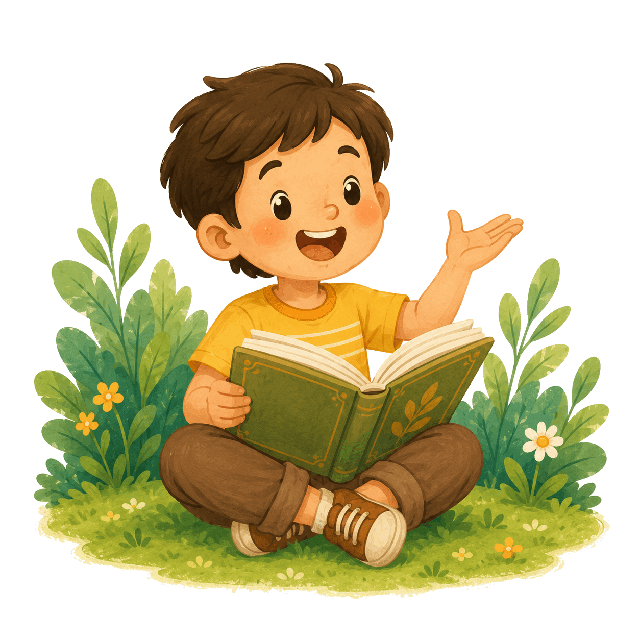 Ilustrasi anak membacakan buku cerita
