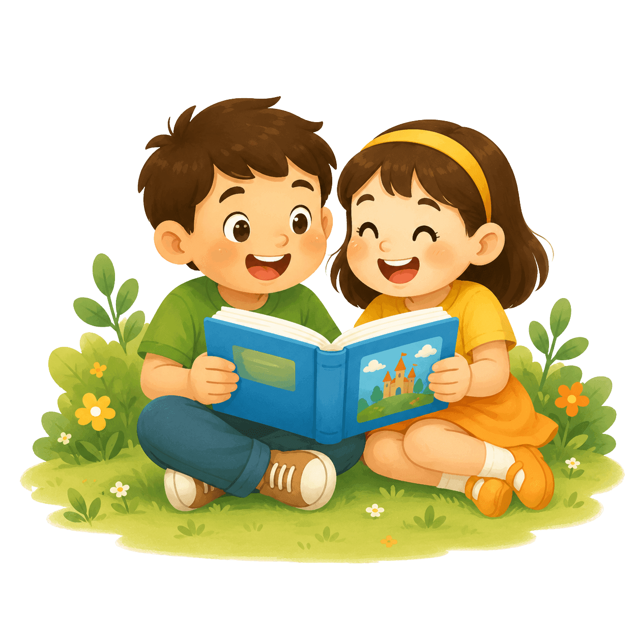 Dua anak sedang membaca buku bersama